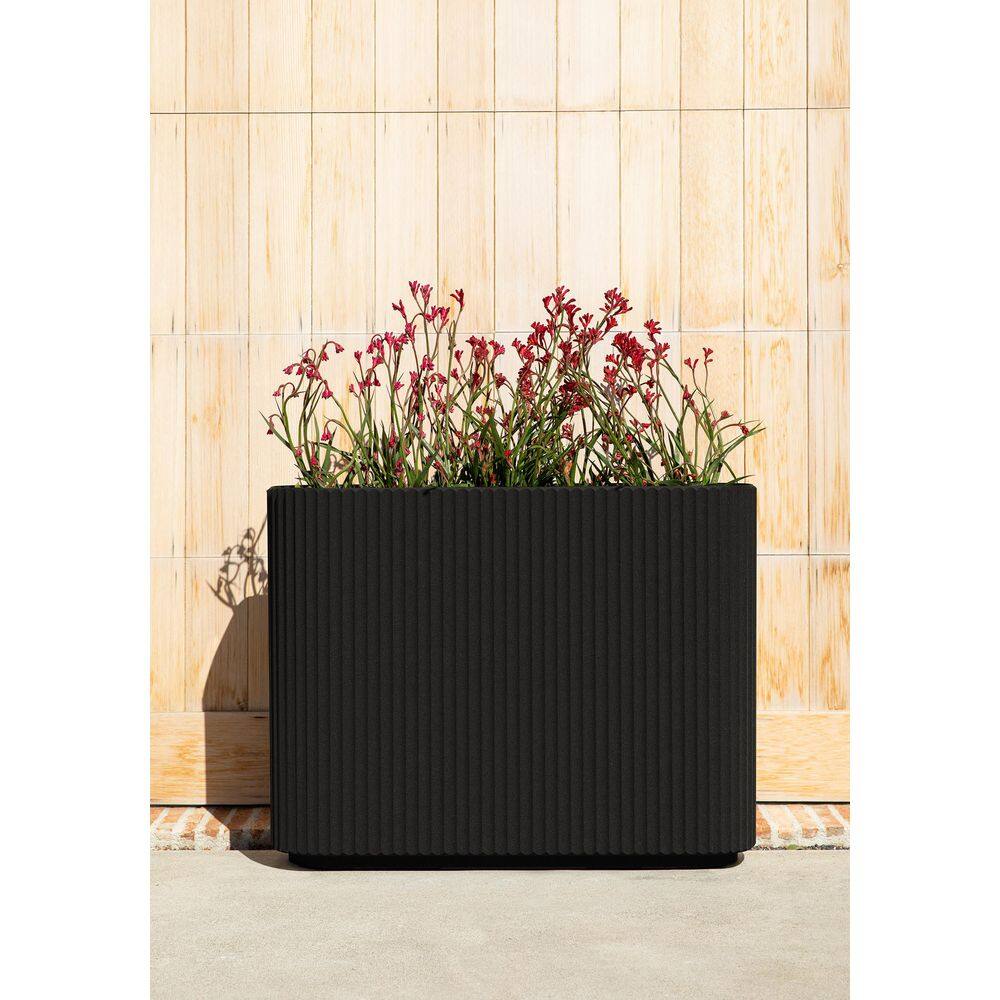Veradek Demi Series Span 36 in. Rectagular Plastic-Stone Planter-(Black)