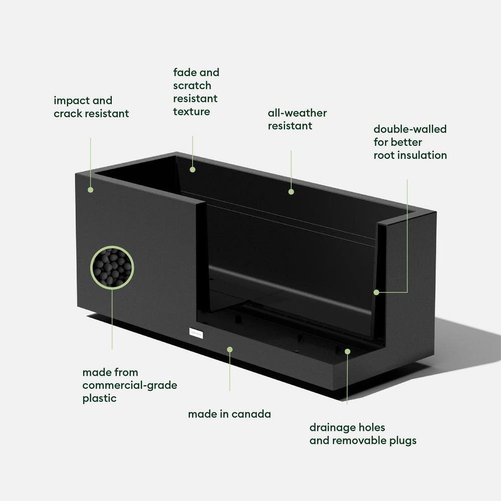 Veradek Long Box 38 in. Black Plastic Rectangular Planter
