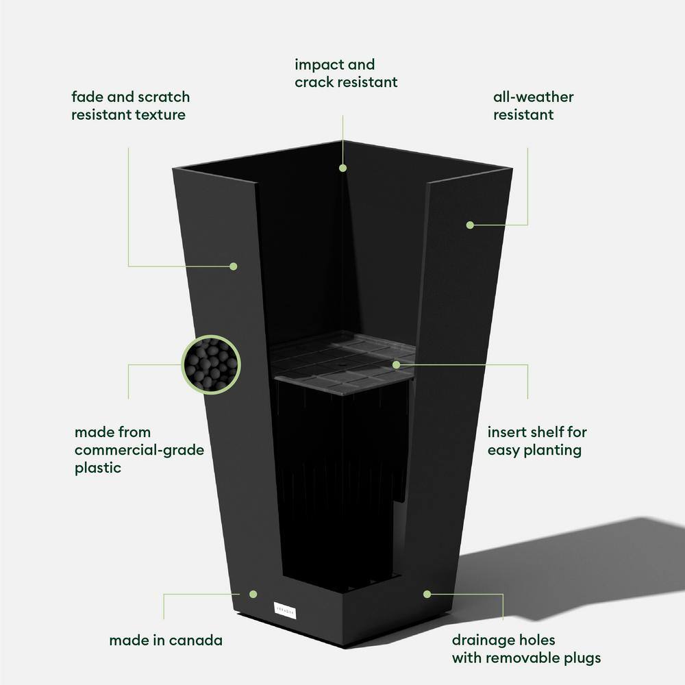 Veradek Midland 30 in. Black Plastic Tall Square Planter (2-Pack)