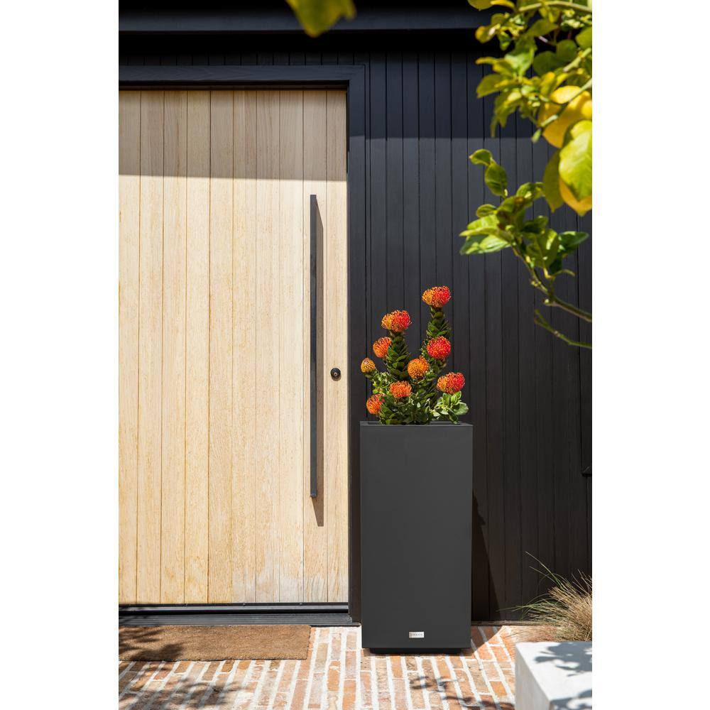 Veradek Block Series Pedestal 32 in. Tall Black Plastic Planter