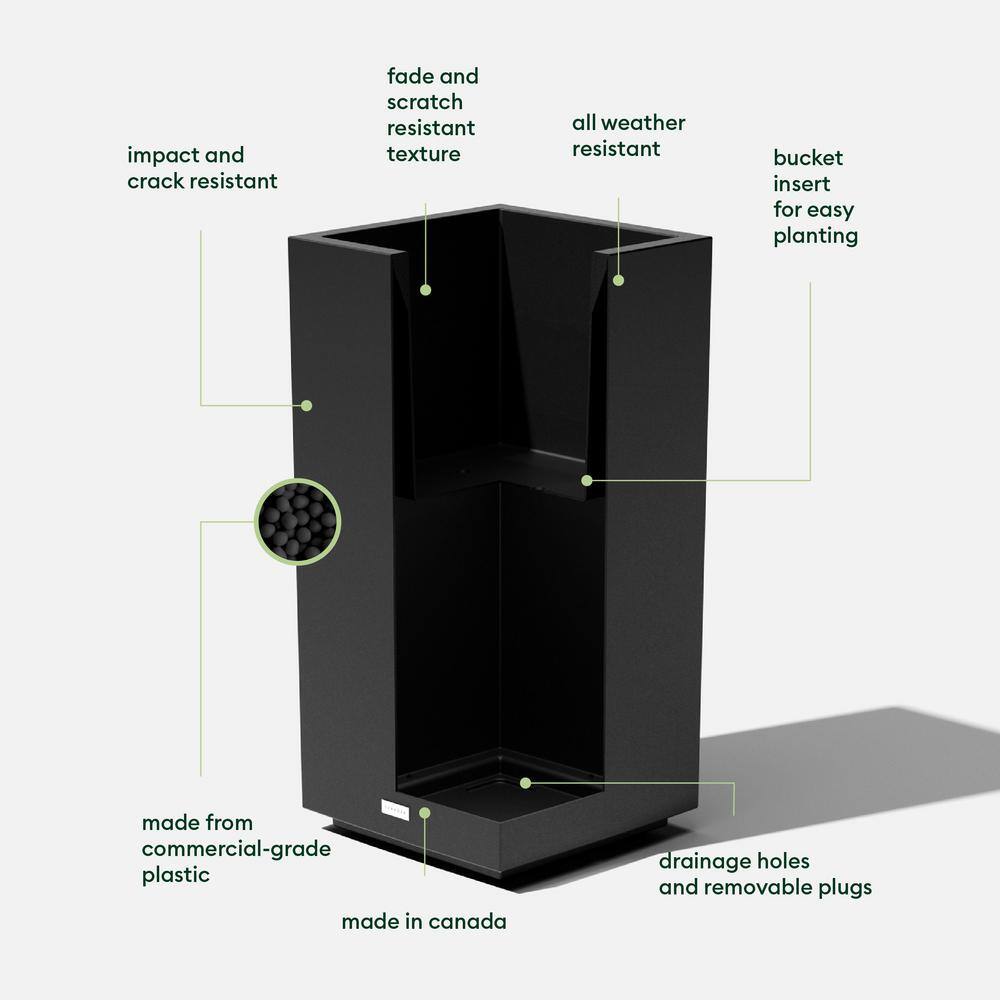 Veradek Block Series Pedestal 32 in. Tall Black Plastic Planter