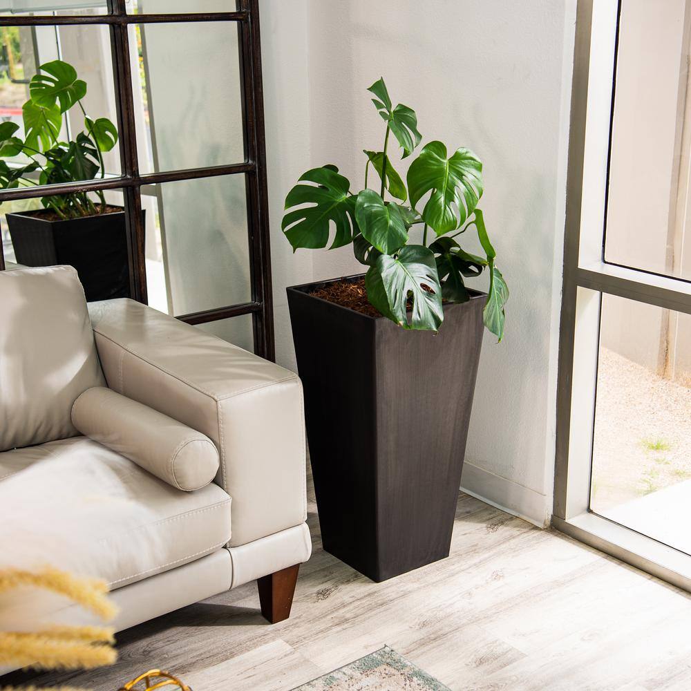 XBRAND 30 in. Tall Modern Square Planter, Tapered Floor Planter for Indoor and Outdoor, Patio Decor, Set of 2, Black