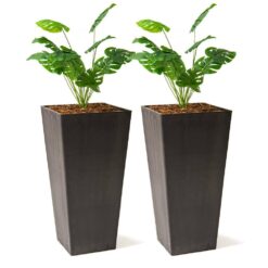 XBRAND 30 in. Tall Modern Square Planter, Tapered Floor Planter for Indoor and Outdoor, Patio Decor, Set of 2, Black