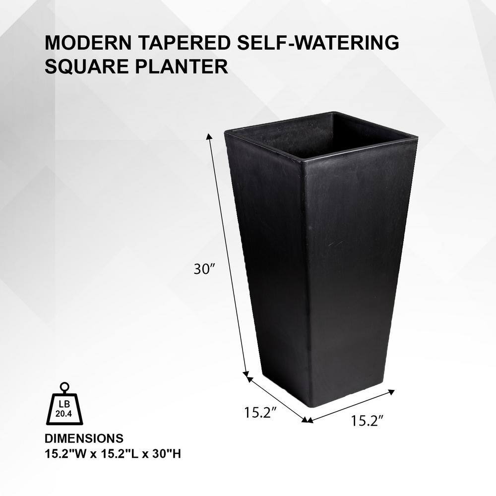 XBRAND 30 in. Tall Modern Square Planter, Tapered Floor Planter for Indoor and Outdoor, Patio Decor, Set of 2, Black