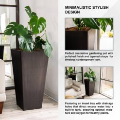 XBRAND 30 in. Tall Modern Square Planter, Tapered Floor Planter for Indoor and Outdoor, Patio Decor, Set of 2, Black