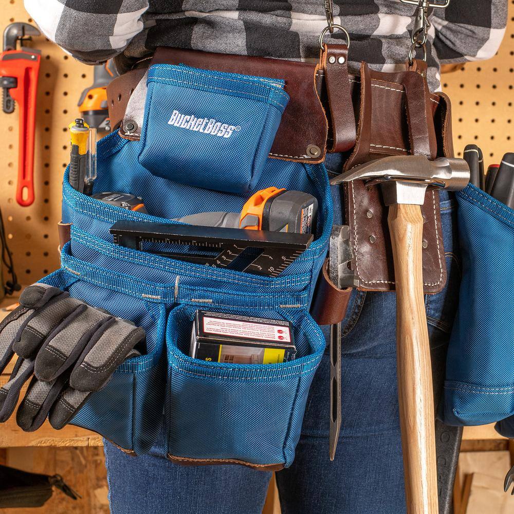 BUCKET BOSS 2-Bag Hybrid Suspension Rig Work Tool Belt with Suspenders in Blue