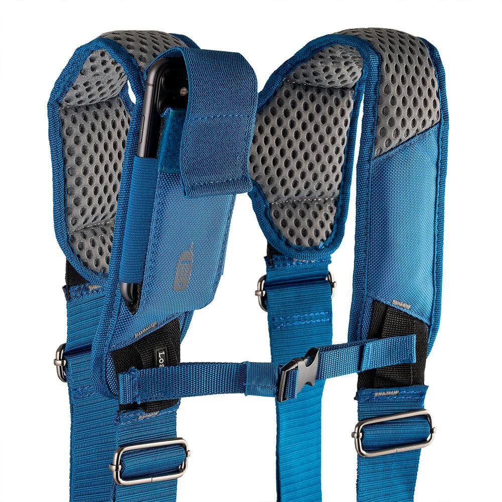 BUCKET BOSS 2-Bag Hybrid Suspension Rig Work Tool Belt with Suspenders in Blue