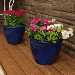 Sunnydaze Chalet Indoor/Outdoor Planter - 12 in. - Imperial Blue - Ceramic - Set of 2