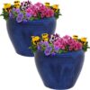 Sunnydaze Chalet Indoor/Outdoor Planter - 12 in. - Imperial Blue - Ceramic - Set of 2