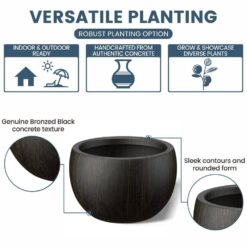 Morrava 19 in. Large Bronzed Black Concrete Round Planter / Pot with Drainage Holes