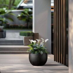 Morrava 19 in. Large Bronzed Black Concrete Round Planter / Pot with Drainage Holes