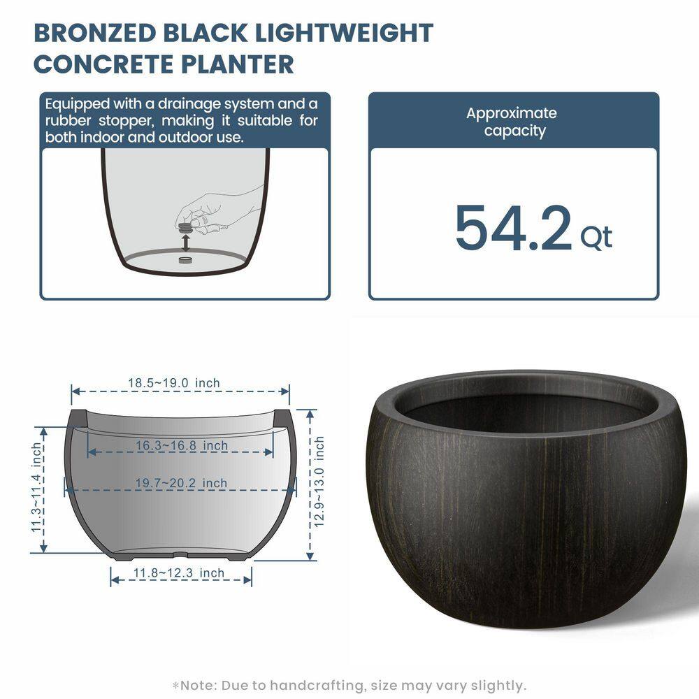 Morrava 19 in. Large Bronzed Black Concrete Round Planter / Pot with Drainage Holes