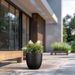 Morrava 18 in. Large Bronzed Black Concrete Round Planter / Pot with Drainage holes