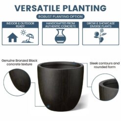 Morrava 18 in. Large Bronzed Black Concrete Round Planter / Pot with Drainage holes