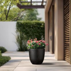 Morrava 18 in. Large Bronzed Black Concrete Round Planter / Pot with Drainage holes