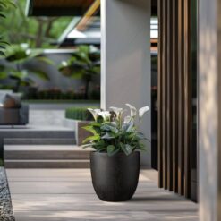 Morrava 18 in. Large Bronzed Black Concrete Round Planter / Pot with Drainage holes