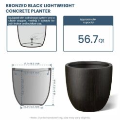 Morrava 18 in. Large Bronzed Black Concrete Round Planter / Pot with Drainage holes