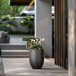 Sapcrete 17 in. Large Bronzed Black Concrete Round planter / Pot with drainage holes