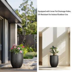Sapcrete 17 in. Large Bronzed Black Concrete Round planter / Pot with drainage holes