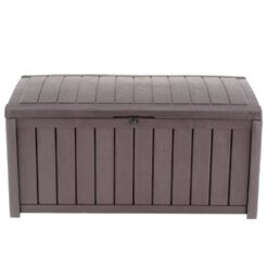 Keter Glenwood 101 Gal. Durable Resin Plastic Deck Box Outdoor Storage For Patio Lawn and Garden, Brown