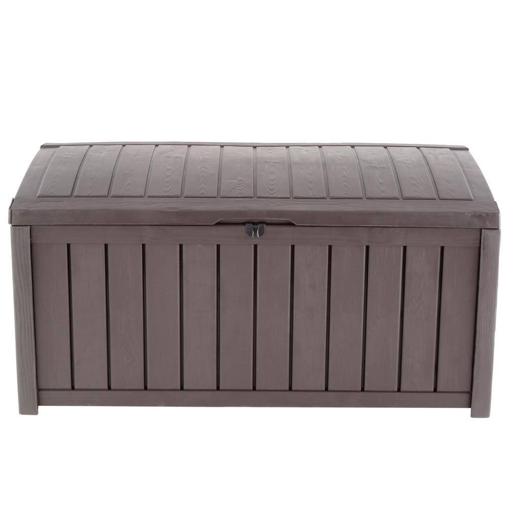Keter Glenwood 101 Gal. Durable Resin Plastic Deck Box Outdoor Storage For Patio Lawn and Garden, Brown