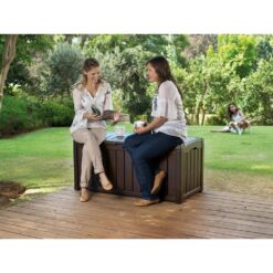 Keter Glenwood 101 Gal. Durable Resin Plastic Deck Box Outdoor Storage For Patio Lawn and Garden, Brown