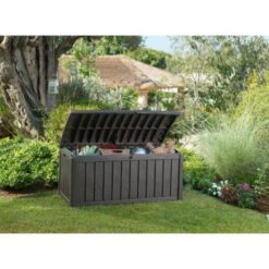 Keter Glenwood 101 Gal. Durable Resin Plastic Deck Box Outdoor Storage For Patio Lawn and Garden, Brown