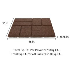 Vigoro 16 in. x 16 in. x 3/4 in. Brown Dual-Sided Rubber Paver (60-Pack)