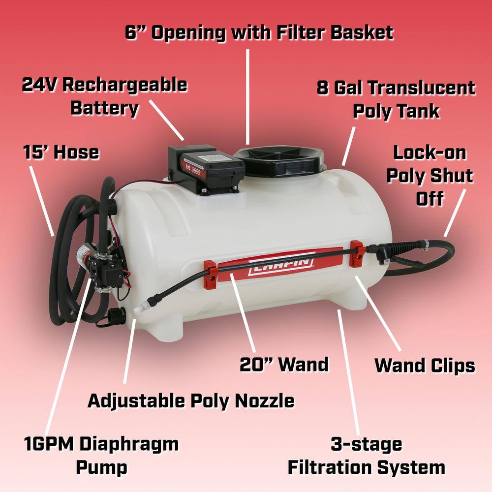 Chapin International 97024: 8 Gal. 24-Volt Rechargeable Battery ATV Multi-Purpose Tank Sprayer