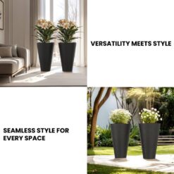 Sapcrete Large and Tall 29 in. H Round Charcoal Black Plastic Planter Pots for Indoor/Outdoor Plants Set of 2