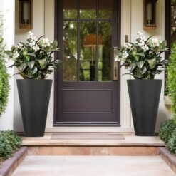 Sapcrete Large and Tall 29 in. H Round Charcoal Black Plastic Planter Pots for Indoor/Outdoor Plants Set of 2