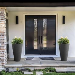 Sapcrete Large and Tall 29 in. H Round Charcoal Black Plastic Planter Pots for Indoor/Outdoor Plants Set of 2