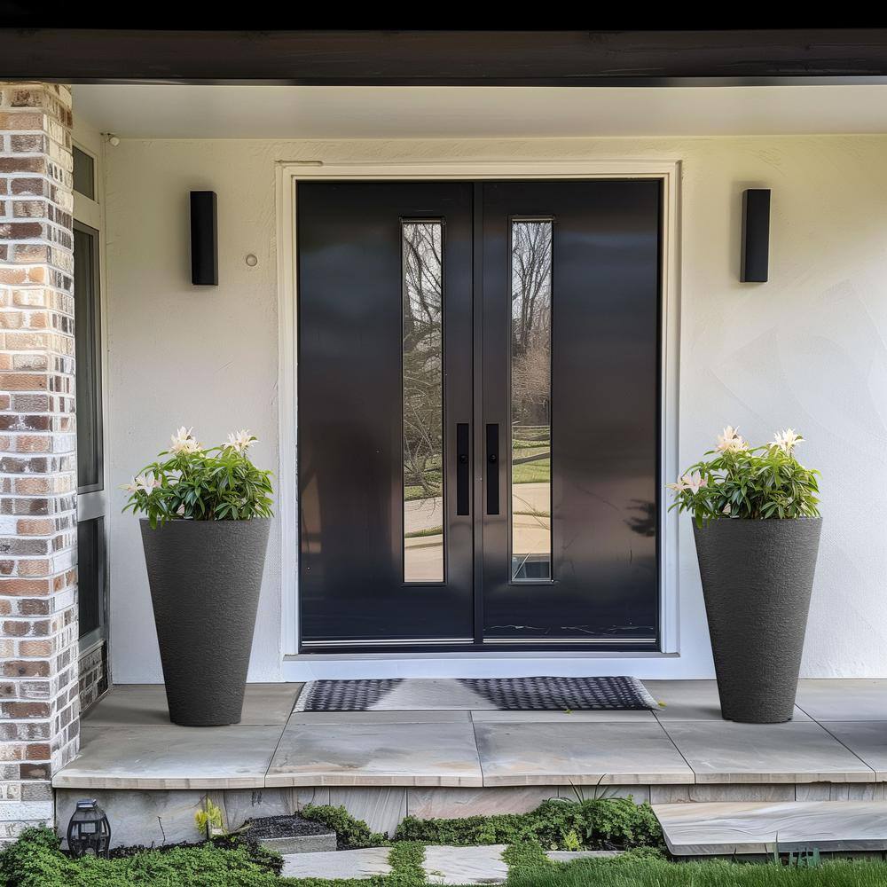 Sapcrete Large and Tall 29 in. H Round Charcoal Black Plastic Planter Pots for Indoor/Outdoor Plants Set of 2