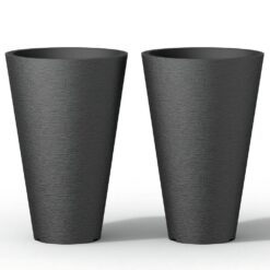 Sapcrete Large and Tall 29 in. H Round Charcoal Black Plastic Planter Pots for Indoor/Outdoor Plants Set of 2