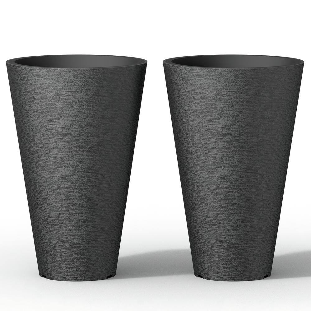 Sapcrete Large and Tall 29 in. H Round Charcoal Black Plastic Planter Pots for Indoor/Outdoor Plants Set of 2
