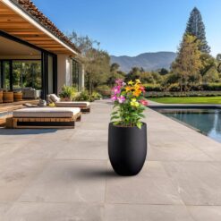 Sapcrete 17 in. Large Charcoal Black (Enhanced Interior) Concrete Round Planter / Pot with Drainage Holes