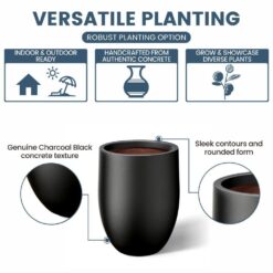 Sapcrete 17 in. Large Charcoal Black (Enhanced Interior) Concrete Round Planter / Pot with Drainage Holes