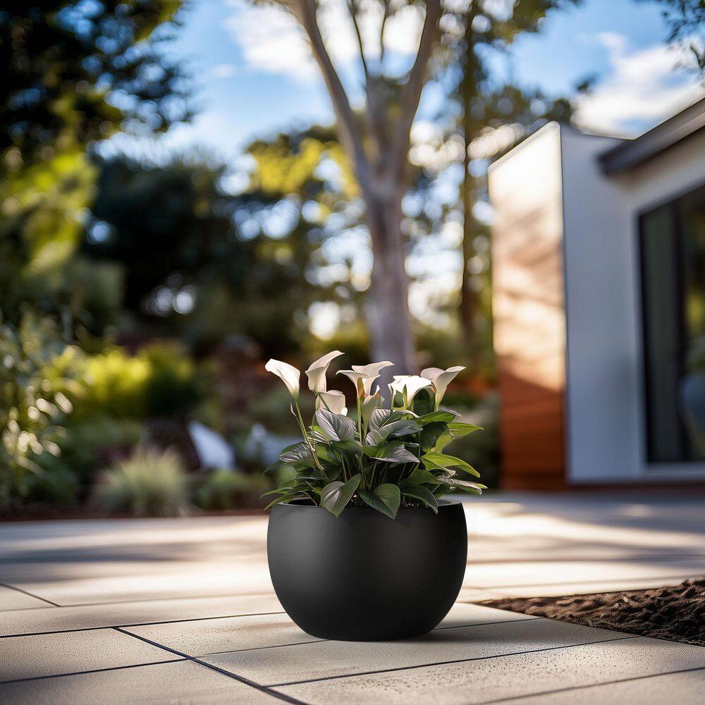 Morrava 19 in. W x 13 in. H Charcoal Black Large Tall Round Concrete Planter / Garden Plant Pot for Indoor and Outdoor