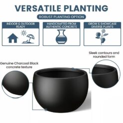 Morrava 19 in. W x 13 in. H Charcoal Black Large Tall Round Concrete Planter / Garden Plant Pot for Indoor and Outdoor