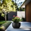 Morrava 19 in. W x 13 in. H Charcoal Black Large Tall Round Concrete Planter / Garden Plant Pot for Indoor and Outdoor