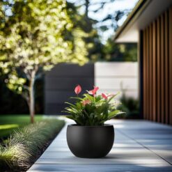 Morrava 19 in. W x 13 in. H Charcoal Black Large Tall Round Concrete Planter / Garden Plant Pot for Indoor and Outdoor