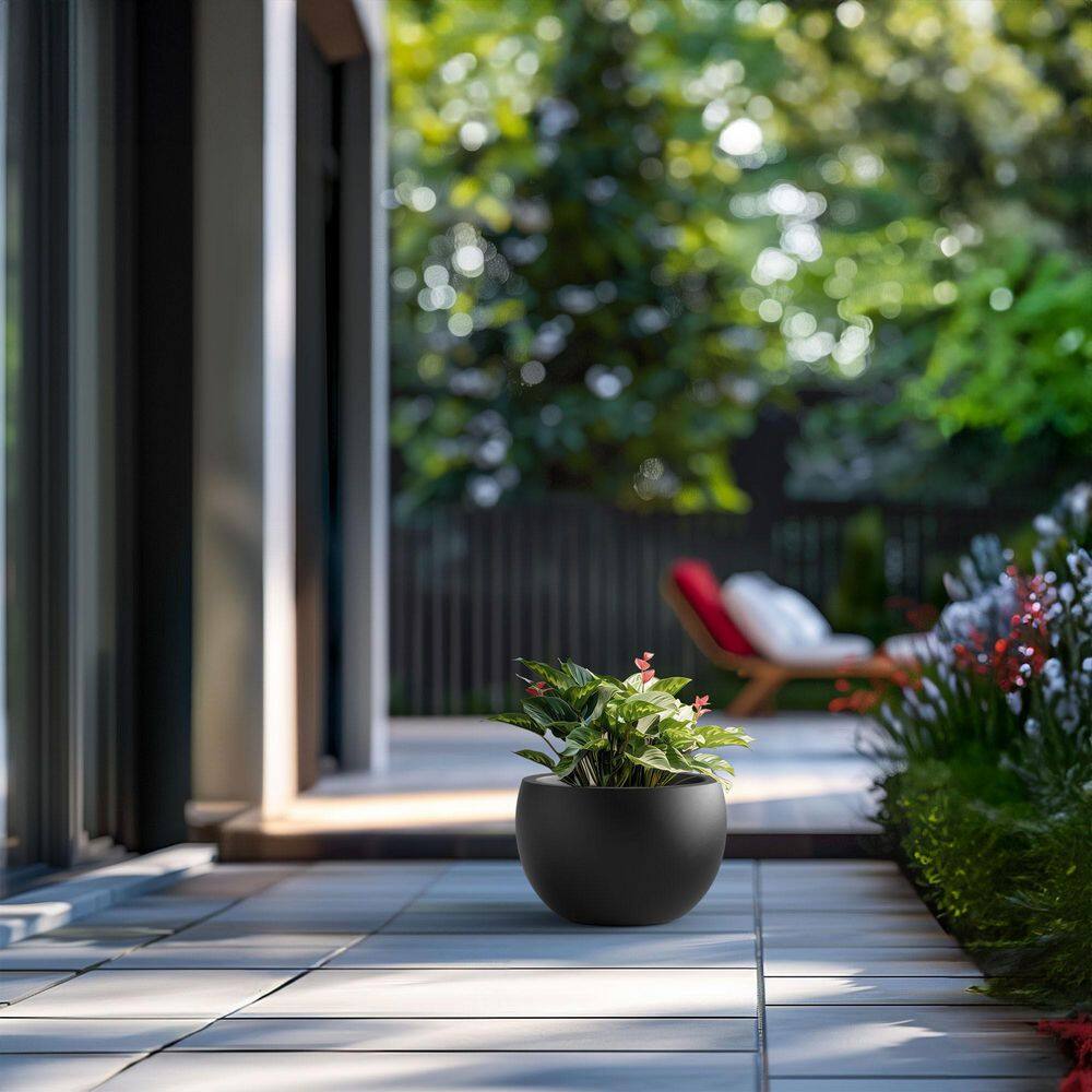 Morrava 19 in. W x 13 in. H Charcoal Black Large Tall Round Concrete Planter / Garden Plant Pot for Indoor and Outdoor