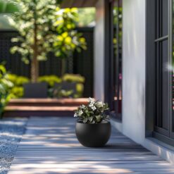 Morrava 19 in. W x 13 in. H Charcoal Black Large Tall Round Concrete Planter / Garden Plant Pot for Indoor and Outdoor
