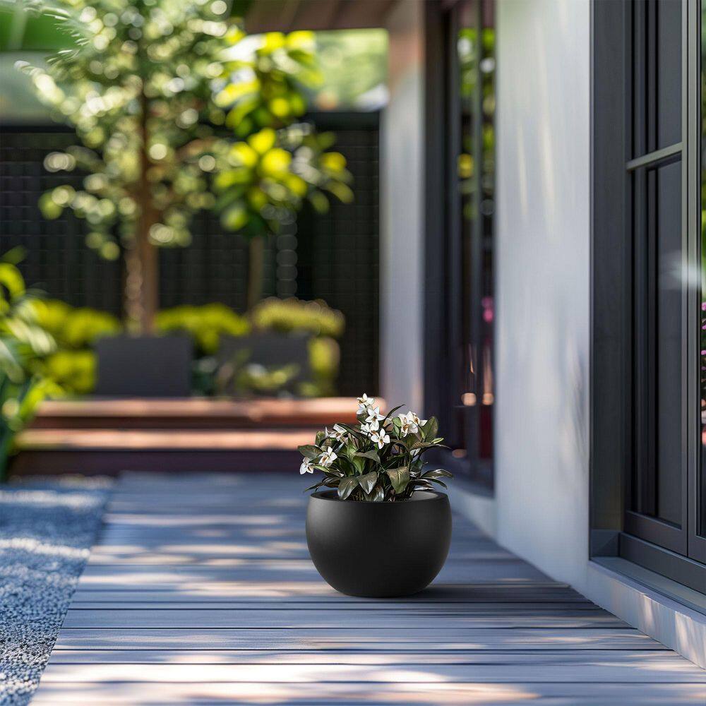Morrava 19 in. W x 13 in. H Charcoal Black Large Tall Round Concrete Planter / Garden Plant Pot for Indoor and Outdoor