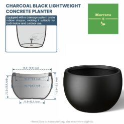 Morrava 19 in. W x 13 in. H Charcoal Black Large Tall Round Concrete Planter / Garden Plant Pot for Indoor and Outdoor