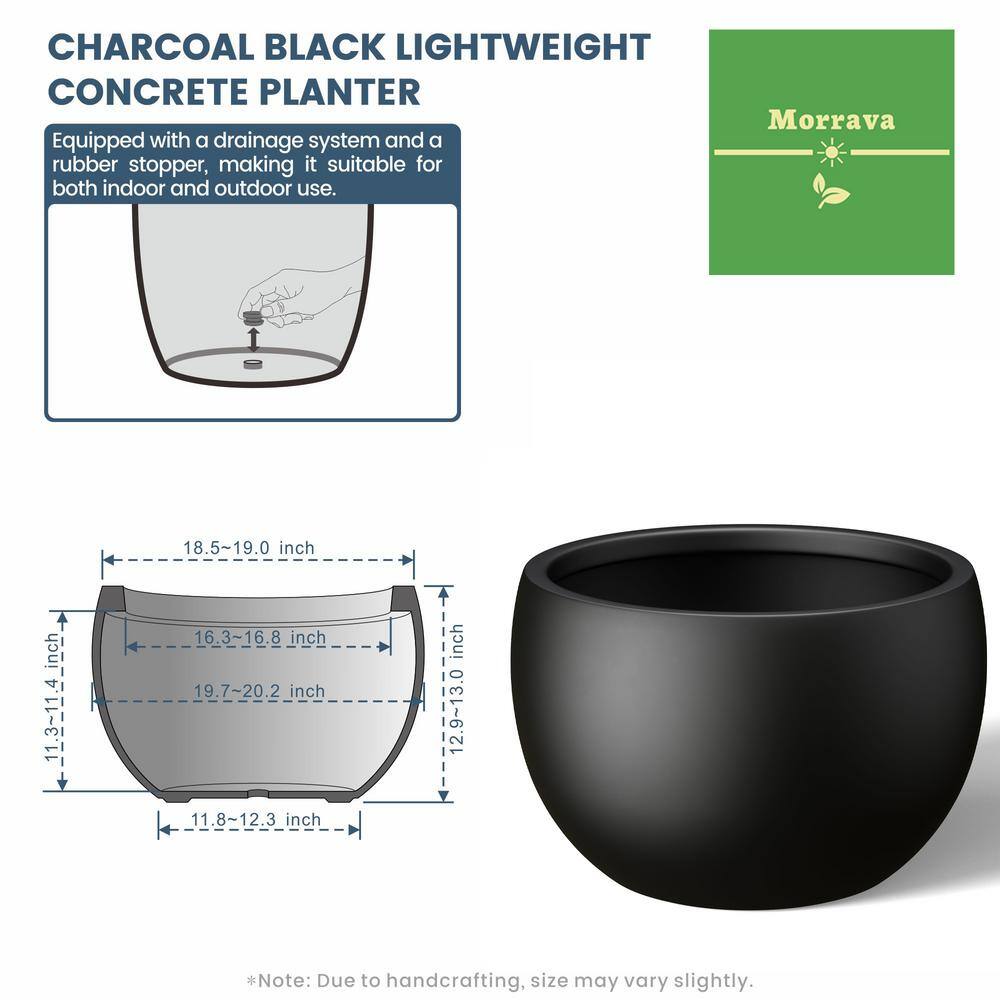 Morrava 19 in. W x 13 in. H Charcoal Black Large Tall Round Concrete Planter / Garden Plant Pot for Indoor and Outdoor