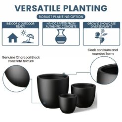 Morrava 10, 14 in. 18 in. Dia Charcoal Black Large Tall Round Concrete Planter/Garden Plant Pot for Indoor and Outdoor(Set of 3)
