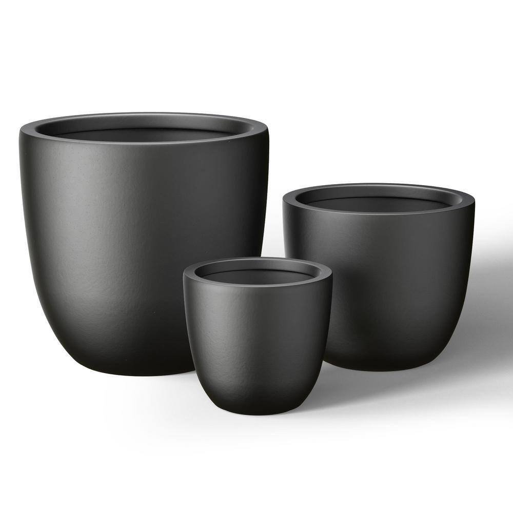 Morrava 10, 14 in. 18 in. Dia Charcoal Black Large Tall Round Concrete Planter/Garden Plant Pot for Indoor and Outdoor(Set of 3)