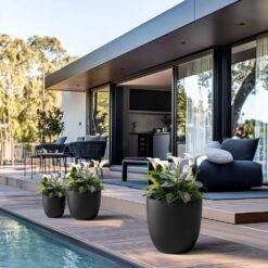 Morrava 10, 14 in. 18 in. Dia Charcoal Black Large Tall Round Concrete Planter/Garden Plant Pot for Indoor and Outdoor(Set of 3)