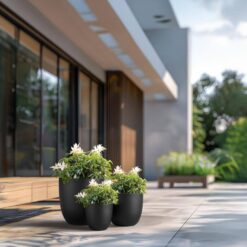 Morrava 10, 14 in. 18 in. Dia Charcoal Black Large Tall Round Concrete Planter/Garden Plant Pot for Indoor and Outdoor(Set of 3)